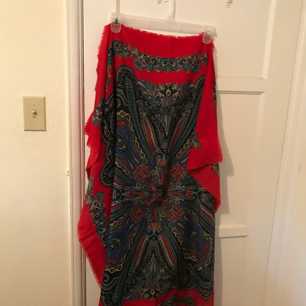 Beautiful Multi-color Scarf, Red-Fringed Edging.